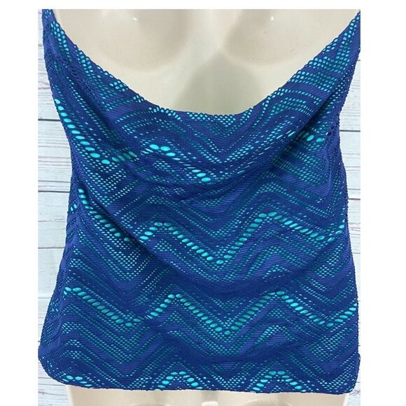 Island Escape Women's Swimsuit Top Size 14 Twist Bandini Crochet Navy Aqua NWT - Picture 7 of 9